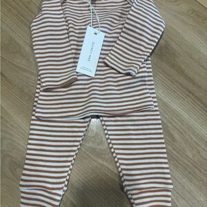 Quincy Mae Tan and White Striped Baby Outfit